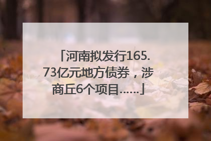 河南拟发行165.73亿元地方债券，涉商丘6个项目……