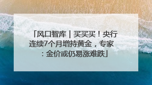 风口智库｜买买买！央行连续7个月增持黄金，专家：金价或仍易涨难跌